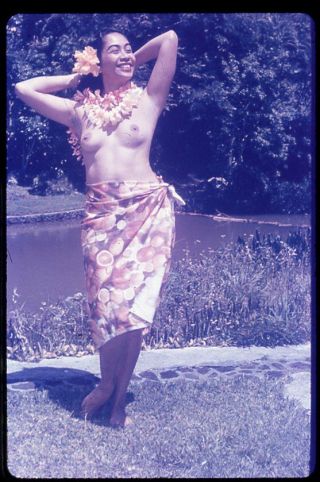 C.  1970 Color Slide Of A Happy,  Semi - Nude / Topless Woman In Hawaii
