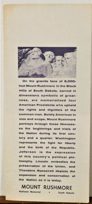 1965 Mount Rushmore National Memorial South Dakota Vintage Travel Brochure Map B