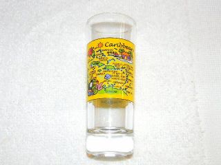 Caribbean Shot Glass - Souvenir - Map Design Of All Islands On Back/fun In The Sun