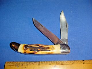 Vintage Large 2 Blade Bone Handle Folding Knife No.  440 Hand Made -