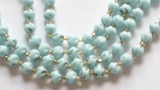 Czech Vintage Art Deco Long Pale Blue Pressed Glass Bead Necklace 2