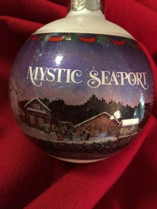 Mystic Seaport Connecticut White Ball With Sea Scene Christmas Tree Ornament