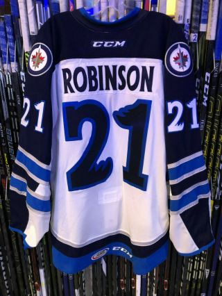 Manitoba Moose Ahl Game Issued Not Worn White Jersey Buddy Robinson 21