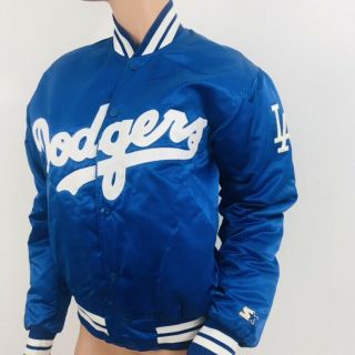Vintage La Dodgers Satin Starter Jacket Mlb Size S Varsity Bomber Button Snaps