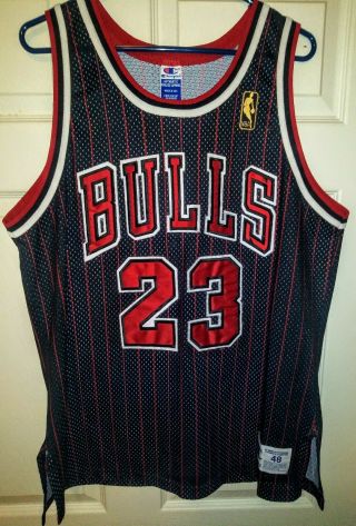 Champion Authentic Michael Jordan Chicago Bulls Pinstripe Away Jersey Sz 48