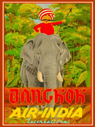 Bangkok Thailand Thai Air India Asia Asian Travel Advertisement Art Poster