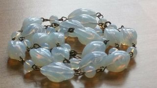 Czech Longer Pressed Moonstone Glass Beads Necklace Vintage Deco Style