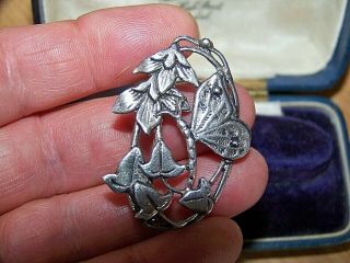 Vintage Jewellery Art Nouveau Silver Flowers & Butterfly Brooch Shawl Pin Masj ?