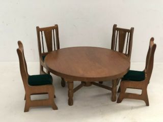 Vintage Dollhouse Wood Dining Room Table And Chairs