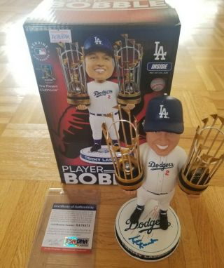TOMMY LASORDA SIGNED TROPHIES BOBBLEHEAD 81 & 88 WORLD SERIES CHAMPS PSA/DNA 2