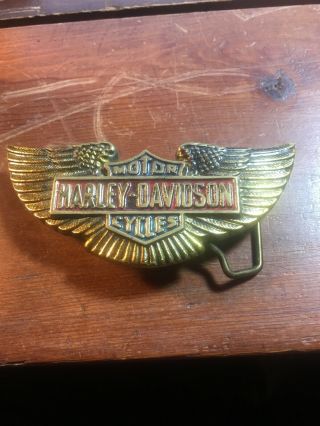 Vintage Harley Davidson Belt Buckle Solid Brass Baron Bbb 1978 Red/blue Enamel