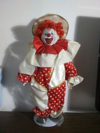 Vintage Porcelain Clown Doll 20 Inches Tall.