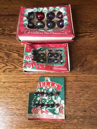 Vintage Mercury Glass Christmas Tree Ornaments Metal Jingle Bells Occupied Japan