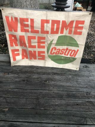 Vintage Rare Castrol Motor Oil Canvas Banner Race Fans Gas Oil Hot Rod