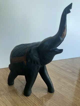 Vintage Hand Carved Solid Wood Walking Elephant 10” Tall