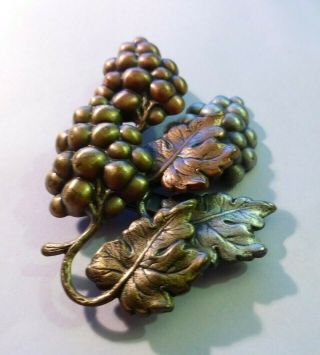 Vintage Pins With Personality By K&t Signed Grapes In Brass Copper And Pewter