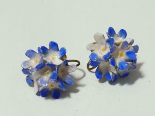 Vintage Pretty Made In England Blue & White Fine Bone China Floral Earrings