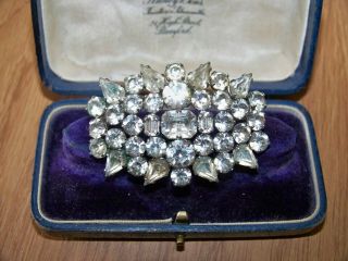 Vintage Jewellery Stunning Clear Rhinestone Art Deco Silver Brooch Shawl Fur Pin