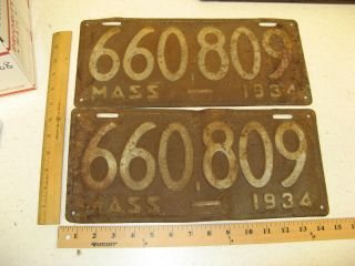 1934 34 Massachusetts Ma Mass License Plate Pair Set 660809