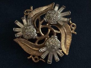 Lovely Vintage Crown Trifari Silver & Gold Tone Pin / Brooch With Rhinestones Nr