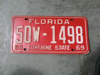 1968 68 1969 69 Florida Fl License Plate 50w 1498 Washington Wa County Tag