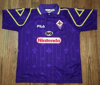 1997 - 1998 Acf Fiorentina Gabriel Batistuta Purple Fila Nintendo Small 9 Jersey
