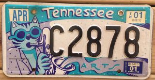 ^ " ^ 2001 Tennessee License Plate Cool Cat On Sax " Art Tag " C2878 Norris Hall ^ " ^