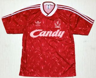Liverpool Candy Adidas 1989 - 1991 Home Football Soccer Jersey Shirt 100 Auth M/l