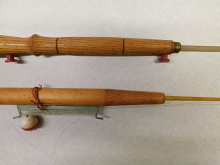2 Vintage Ice Fishing Jig Poles Wood Antique Jig Sticks