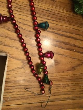 Vintage Mercury Red Glass Beads Christmas Garland Multi Color Glass Bells Japan