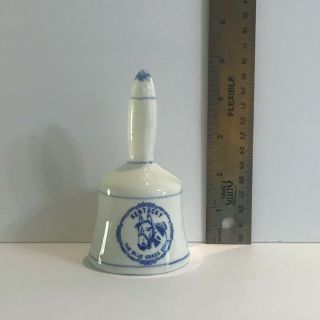 Kentucky Bluegrass State Souvenir Ceramic Hand Bell Blue And White Horse