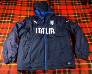 Puma Figc Italia Italy Bench Jacket Coat Soccer With Hood Peacoat Men 