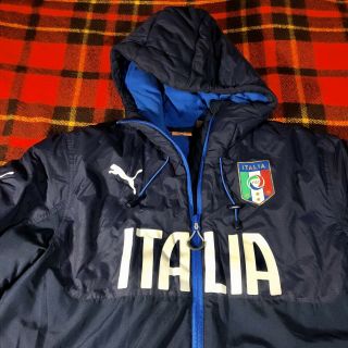 Puma FIGC Italia ITALY Bench Jacket Coat Soccer With Hood Peacoat Men ' s Size M 2