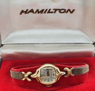 Vintage 10k R P Gold Hamilton Ladies Watch Gf Band & Box