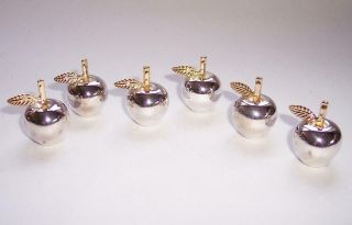 6 X Vintage Silver & Gold Plated Apple Themed Place Name Holders Dinner Wedding