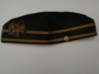 Garrison Military Hat,  7 1/3,  Black With Gold Trim,  Double Headed Eagle,  Vintage