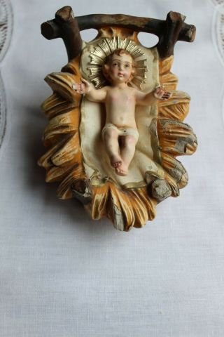 Vintage Italy Nativity Creche Paper Mache 6 " Manger 3 " Jesus