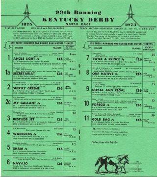 SECRETARIAT - 1973 KENTUCKY DERBY HORSE RACING PROGRAM - NEAR - 2