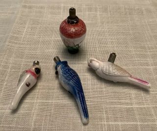 Vintage Christmas Figural Light Bulbs Parrots Blue Bird Japanese Lantern