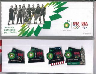 London 2012 Olympic Pin Set - 4 Team Usa Pins - Bp - British Petroleum Badge