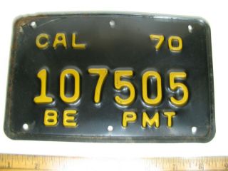 1970 California State License Plate Be Permit Car Automobile Tag 107505 Black