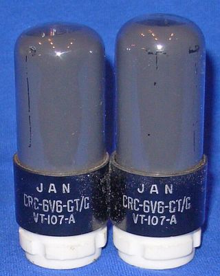 Strong Matched Pair Rca Black Glass Crc 6v6gt Vt - 107a Vacuum Tubes 1943