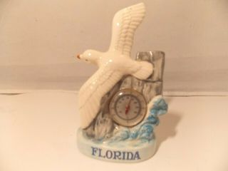 Florida Souvenir Glazed Ceramic Seagull With A Thermometer Made In Japan
