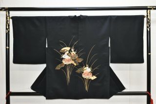 Vintage Silk Kimono Jacket:embroidered Chrysanthemum/tree Peony@yw24