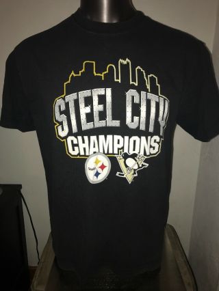 Pittsburgh Steelers Penguins Steel City Champions T - Shirt Adult Large Reebok
