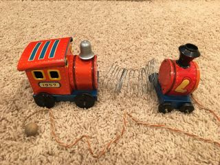 Vintage Tin Slinky Train Pull Toy By Line Mar 1957 Japan Metal Body With String