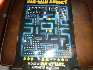 Vintage 1982 Pac - Man Addict Poster Midway Halmark Cards 19.  5 " X 14 " Fair Cond