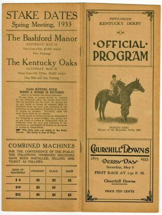 Brokers Tip & Head Play In Infamous 1933 Kentucky Derby Horse Racing Program