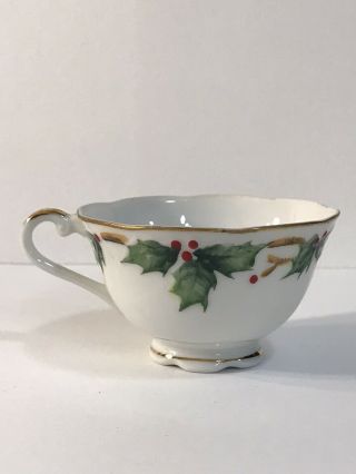 Vintage Lefton China Christmas Tea Coffee Cup Hand Painted Holly Garland