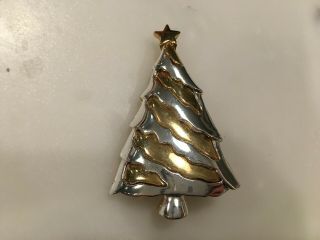 Vintage Park Lane Signed Gold & Silver Tone Christmas Tree Brooch Pin